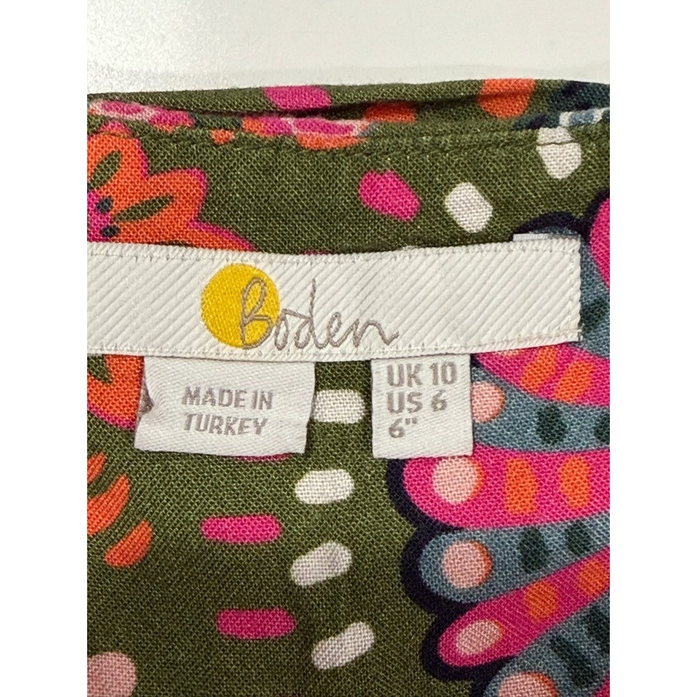 Boden Floral Paisley High Rise Shorts Green Pink Viscose US 6 UK 10 Boho Summer - Picture 4 of 7
